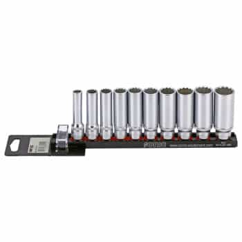 Socket set 3/8 ", 12-side long 10-pin on rail