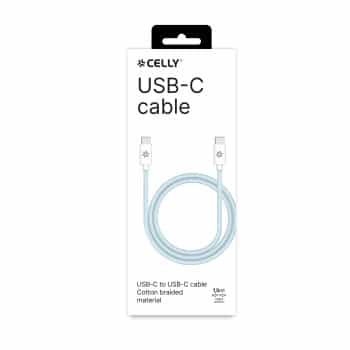 Celly USB-C > USB-C Cotton Braided Cable 1.5 meters Blue