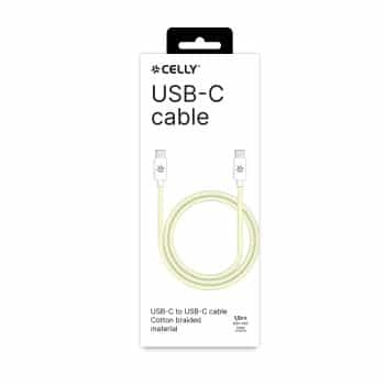 Celly USB-C > USB-C Cotton Braided Cable 1.5 meters Yellow