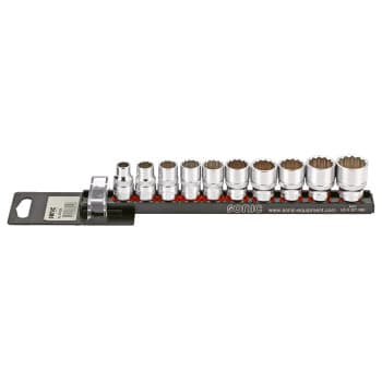 Socket set 3/8 ", 12-side 10-piece on rail