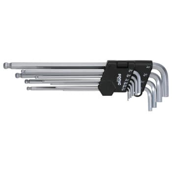 L-key set hexagon, extra long with ball head 10 pcs. SAE